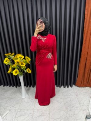 Önü taş işlemeli drape detaylı balık elbise (kopya)