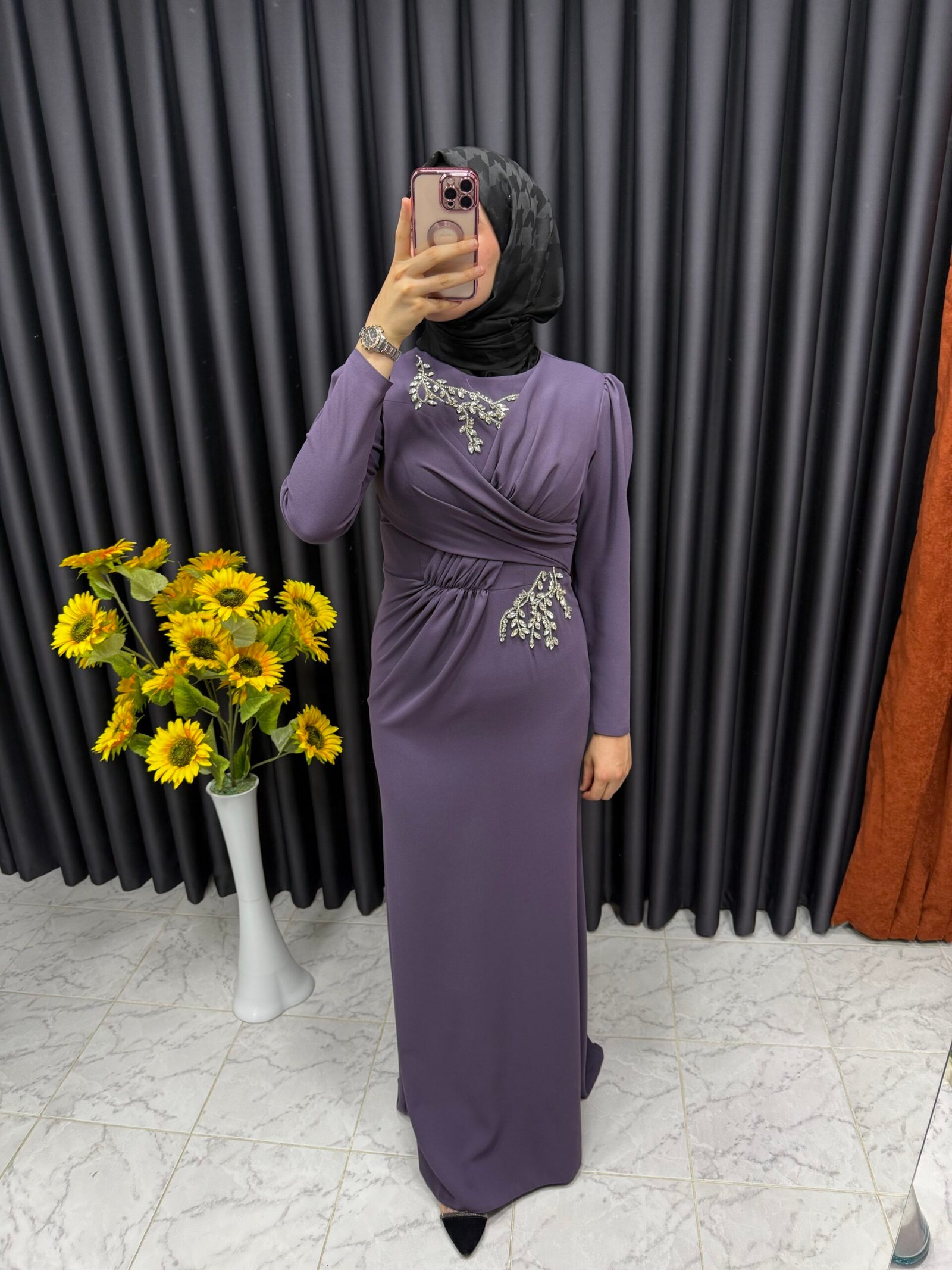 img_1738-2 Önü taş işlemeli drape detaylı balık elbise