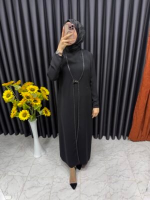 Önü yelek görünümünde kapaklı elbise