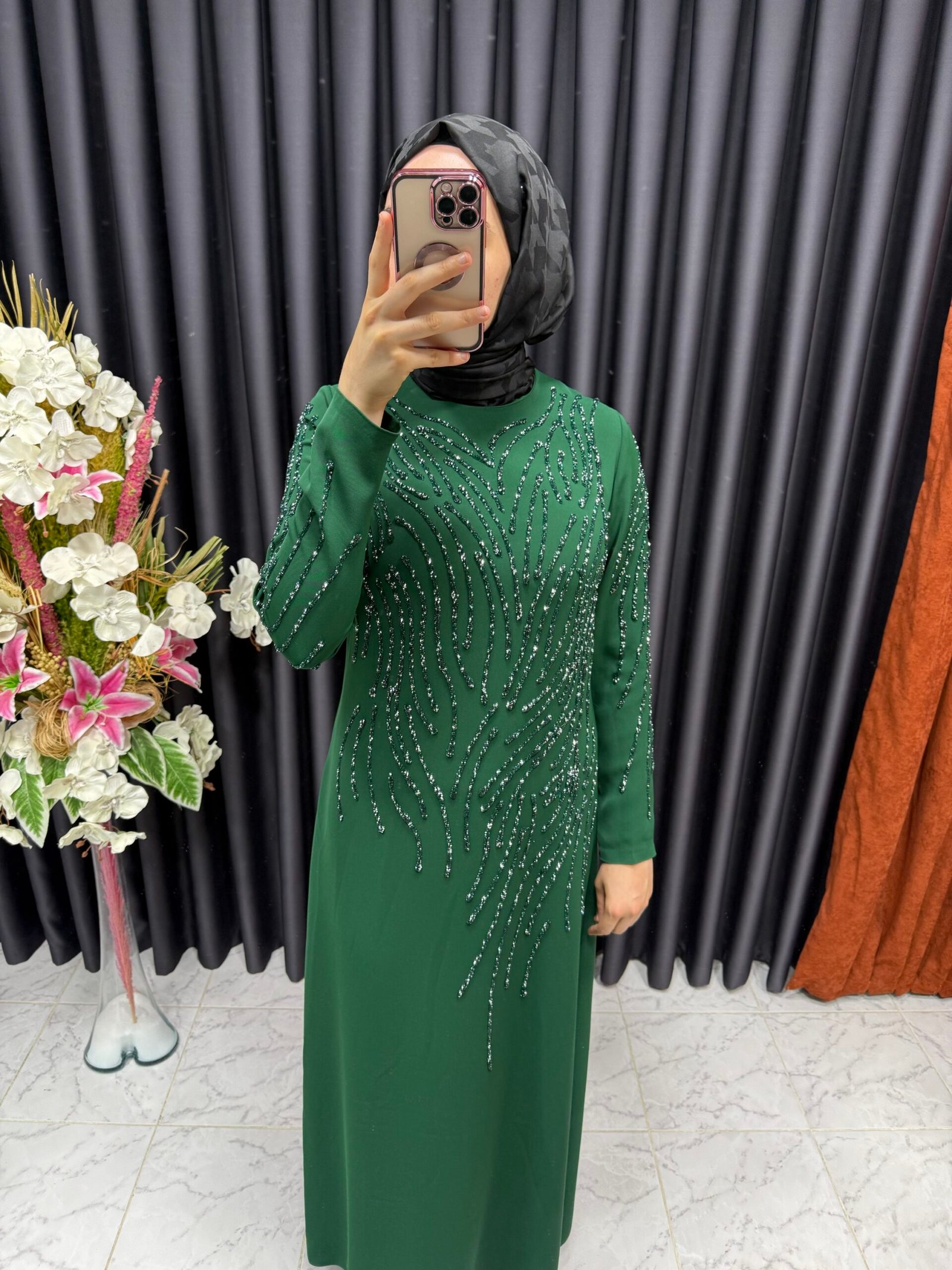 img_2809-2 dallı silikon taş İşlemeli krep elbise