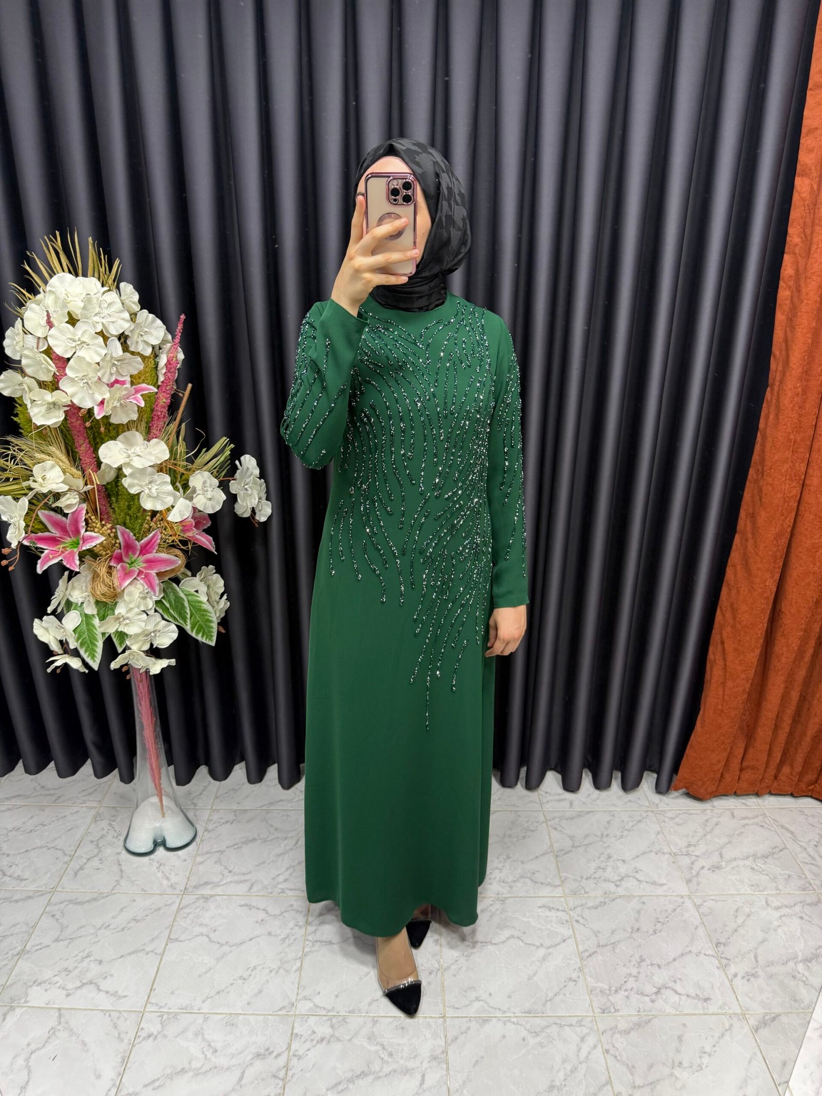 img_2810-2 dallı silikon taş İşlemeli krep elbise