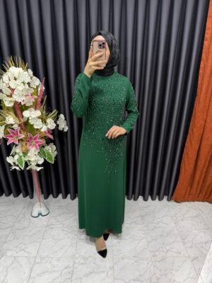 dallı silikon taş İşlemeli krep elbise