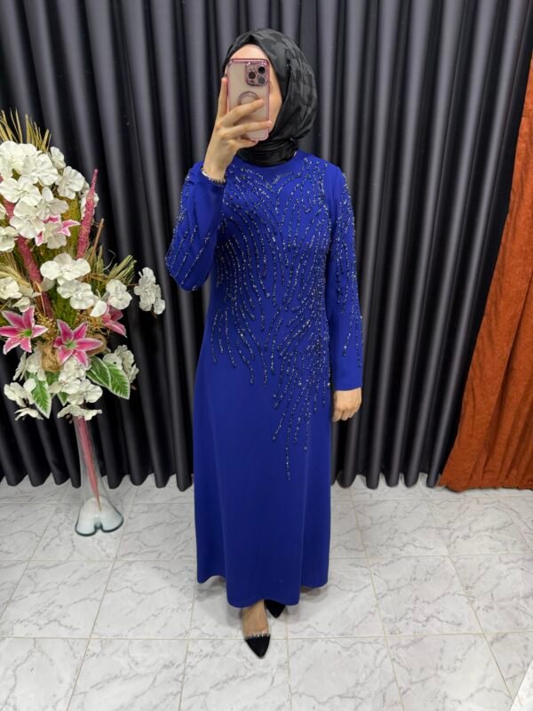 dallı silikon taş İşlemeli krep elbise