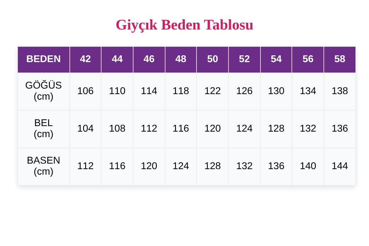 giycik beden tablosu