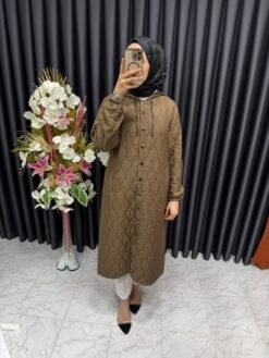 Kapitone Kumaş Mevsimlik Düğmeli Giyçık Kahverengi