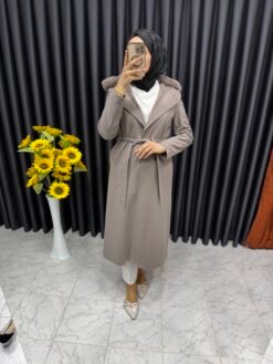 Kürk Detaylı İnce Kaşe Kaban Gri