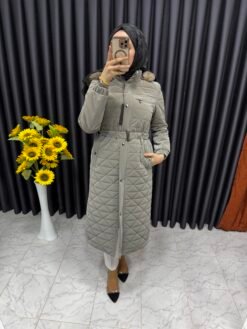 Kapşonlu Şişme Kaban Gri