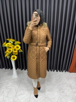 Beli Kemerli Şişme Mont Sarı