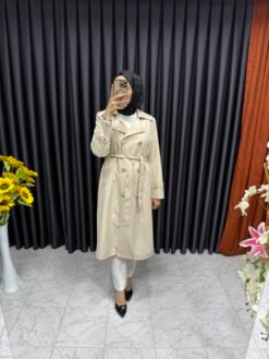 Düğmeli Kemerli Trençkot Bej
