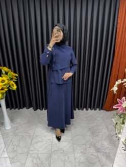 Kuş Gözü Detaylı Yandan Bağlamalı Etekli Takım İndigo Mavisi