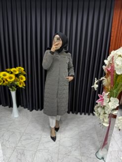 Göğsü Zımba Detaylı Şişme Kaban Gri