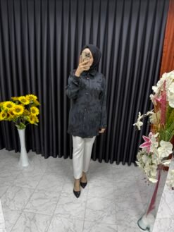 Desenli İpek Kupra Kumaş Gömlek Antrasit