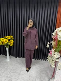 İpek Kupra Kumaş Pantolonlu Takım Bordo