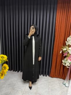 Kolu Fermuar Detaylı Tam Boy Kaşe Kaban Siyah