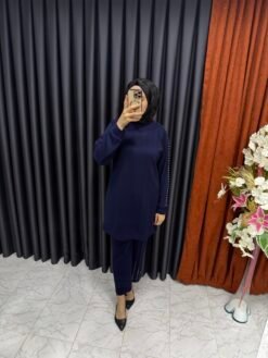 Kolu İnci Detaylı Oysho Kumaş İkili Takım Lacivert