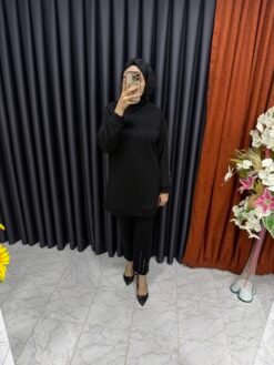 Kolu İnci Detaylı Oysho Kumaş İkili Takım Siyah