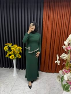 Önü Taş İşlemeli Balık Elbise Yeşil