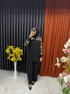 Leopar İşlemeli Tunik Siyah