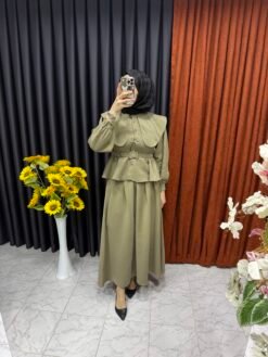 Bebe Yakalı Kemerli İkili Takım Çağla Yeşili