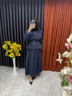 Bebe Yakalı Kemerli İkili Takım Lacivert