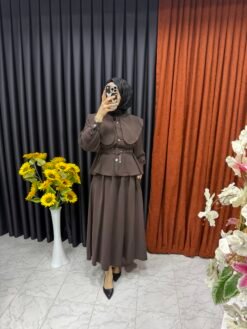 Bebe Yakalı Kemerli İkili Takım Kahverengi