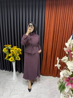 Belden Büzgülü Etekli Takım Mürdüm