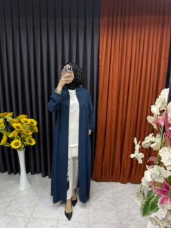 Önü Boncuk Zincirli Sade Ferace Petrol Mavisi