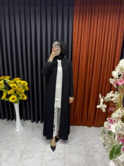 Omzu ve Bilekleri Boncuk Detaylı Ferace Siyah