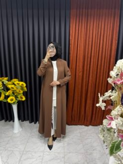 Omzu ve Bilekleri Boncuk Detaylı Ferace Kum Rengi