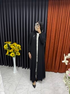 Damla Şekilli Boncuk Detaylı Ferace Siyah