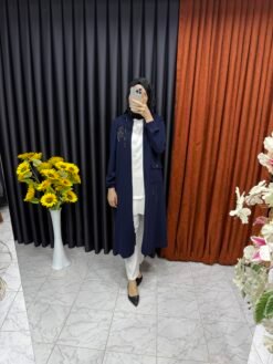 Kolları Şerit İşlemeli Kapüşonlu Giyçık Lacivert