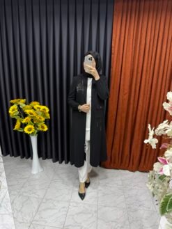 Kolları Şerit İşlemeli Kapüşonlu Giyçık Siyah