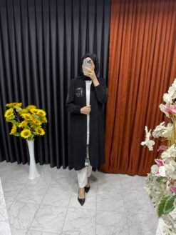 Kolları Leopar İşlemeli Kapüşonlu Giyçık Siyah