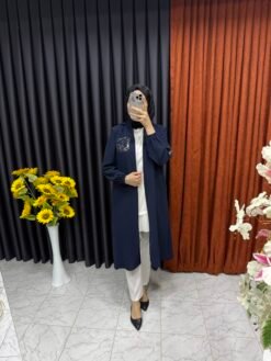 Kolları Leopar İşlemeli Kapüşonlu Giyçık Lacivert