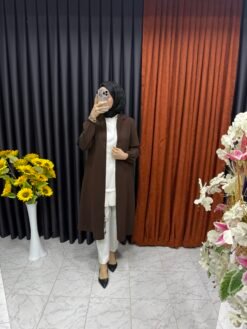 Kolları Şerit İşlemeli Kapüşonlu Giyçık Kahverengi