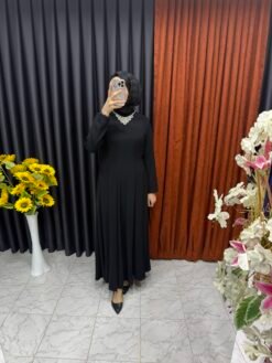 Mevlana Model Pile Detaylı Elbise Siyah