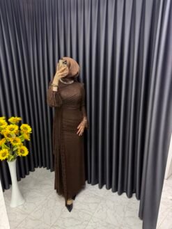 Fransız Dantel Balık Elbise Kahverengi