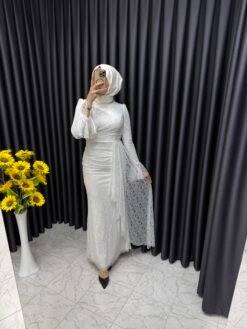 Fransız Dantel Balık Elbise Beyaz