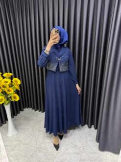 Şifon Mevlana Model Cepkenli Abiye Lacivert