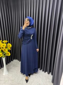 Önü Parça Detaylı Şifon Abiye Lacivert