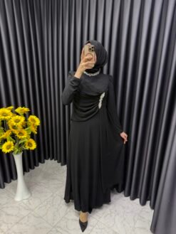 Önü Parça Detaylı Şifon Abiye Siyah