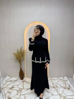 Taşlı Etekli Takım Siyah