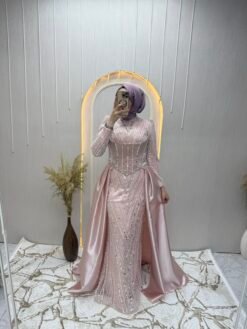 Korse Detaylı Tasarım Elbise Pudra Pembe-Gamze Özkul