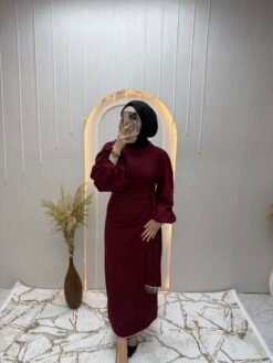 Double Krep Önü Bağlama Detaylı Elbise Bordo