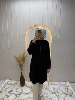 Bilekleri Ve Önü Taş İşlemeli Tunik Siyah