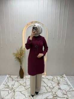 Önü Çiçek Kravat Detaylı Takım Bordo