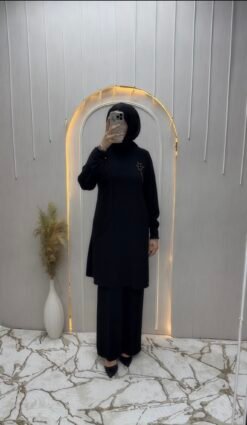 File Detaylı Tunik Siyah